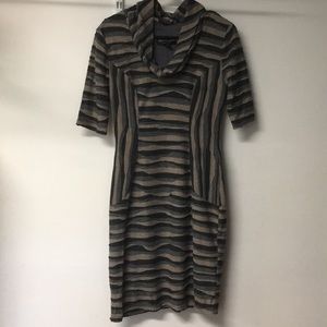 Connected Petite Brown-Gray-Black Striped Dress